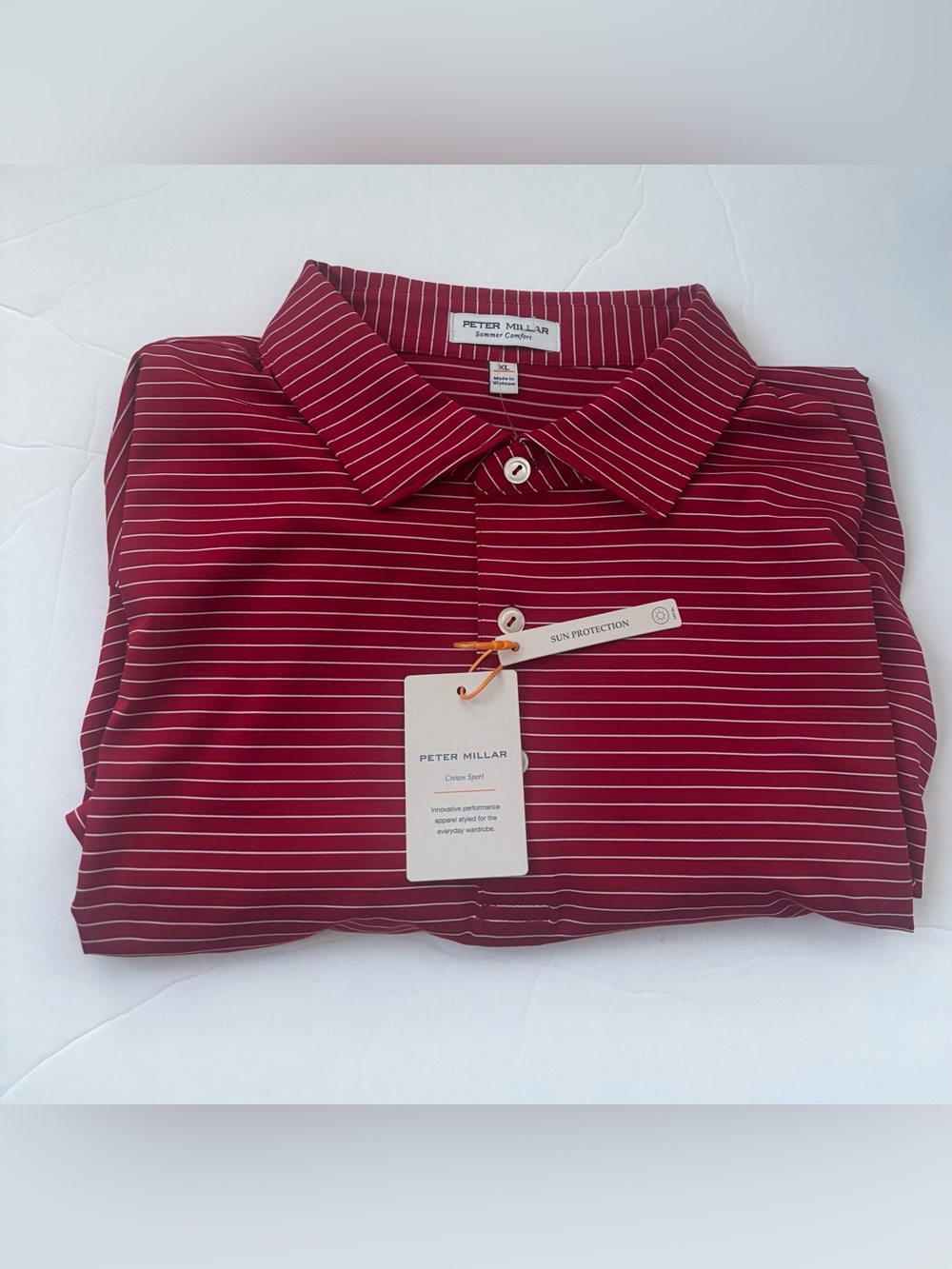 Peter Millar Crown Sport Summer Comfort Men’s Red & White Striped Jersey Polo XL